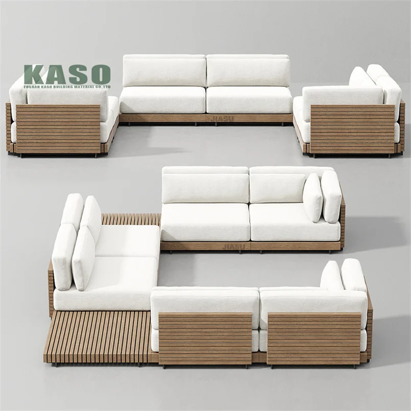 Hotel Garden Sofa Set Wooden Balcony Modern Luxury Wood Patio   Rattan Aluminium Waterproof Teak Outdoor Furniture 