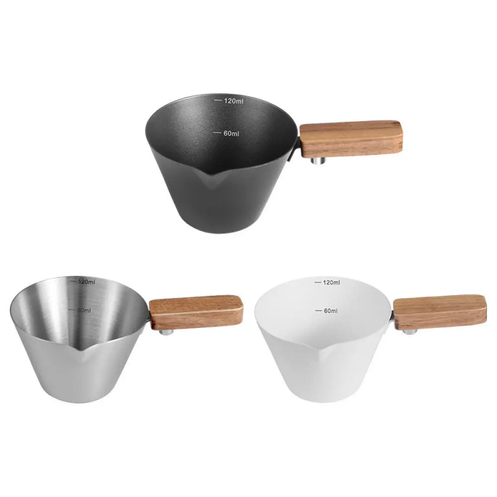 Portable Coffee Extraction Measuring Cup 304 Stainless Steel Espresso Shot Pitcher Walnut Wood Handle Accurate Liquid Scale
