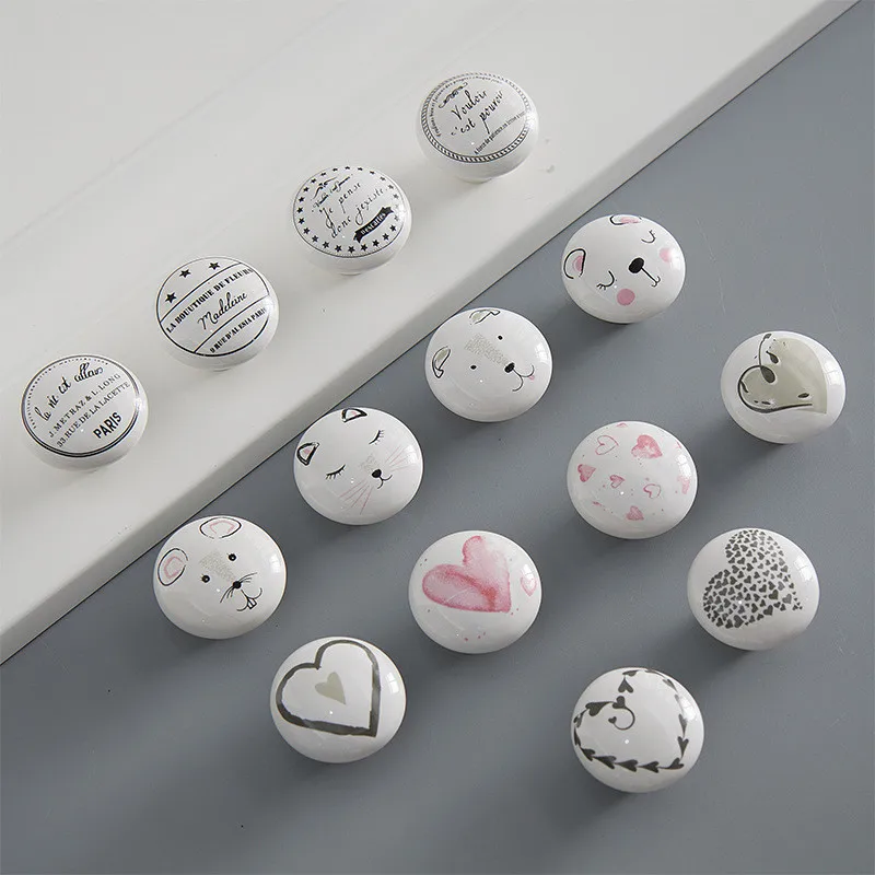 

Simple Ceramic Bedroom Wardrobe Drawer Knob Kitchen Cabinet Door Single Hole Handle Black and White Furniture Decorative Handle
