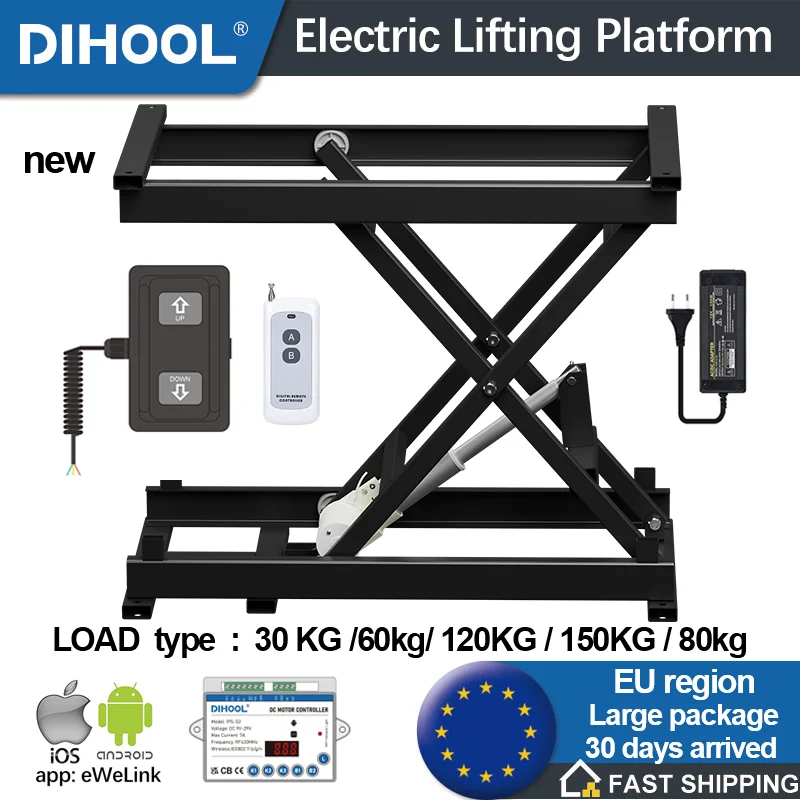 Electric Lift Table Stand Platform with Foot Switch 60 /120/150kg Load Tea Coffee Table Lift WIFI Remote Control Motor Drive