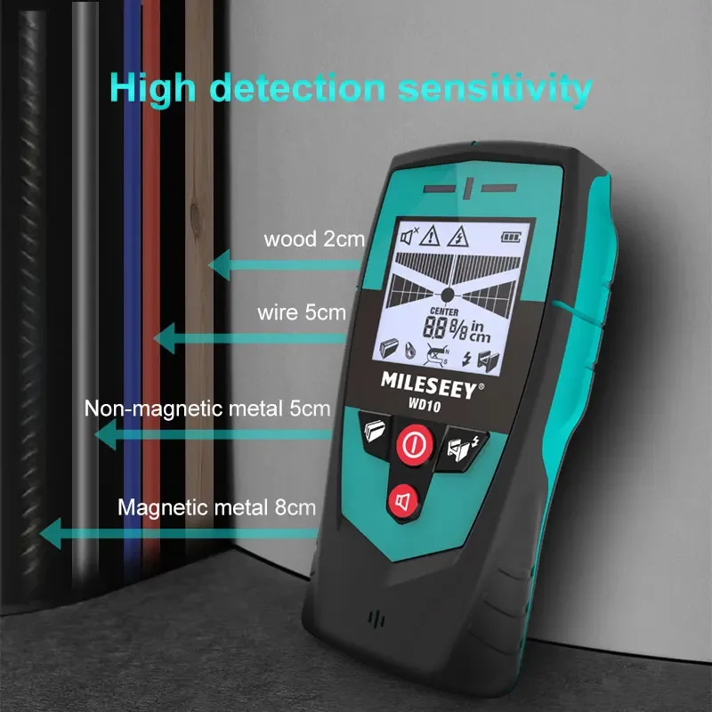 Imagem -02 - Mileseey-detector de Parede Multifuncional com Grande Sensor de Área Detector de Metais Handheld Stud Finder Scanner de Parede Detector de Fio