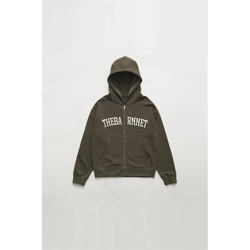 

Retro Faionable East Gate 25 Spring Ban Ni Hooded Letter Embroidery Zipper Sweatirt Jaet Women Street Sle Long Sve