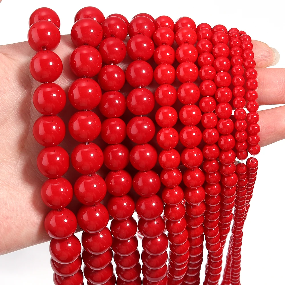 1 Strand 4/6/8/10/12mm Imitation of Aka Stone Bead Red Round Loose Beads For Jewelry Making Diy Bracelet Necklace Accessories