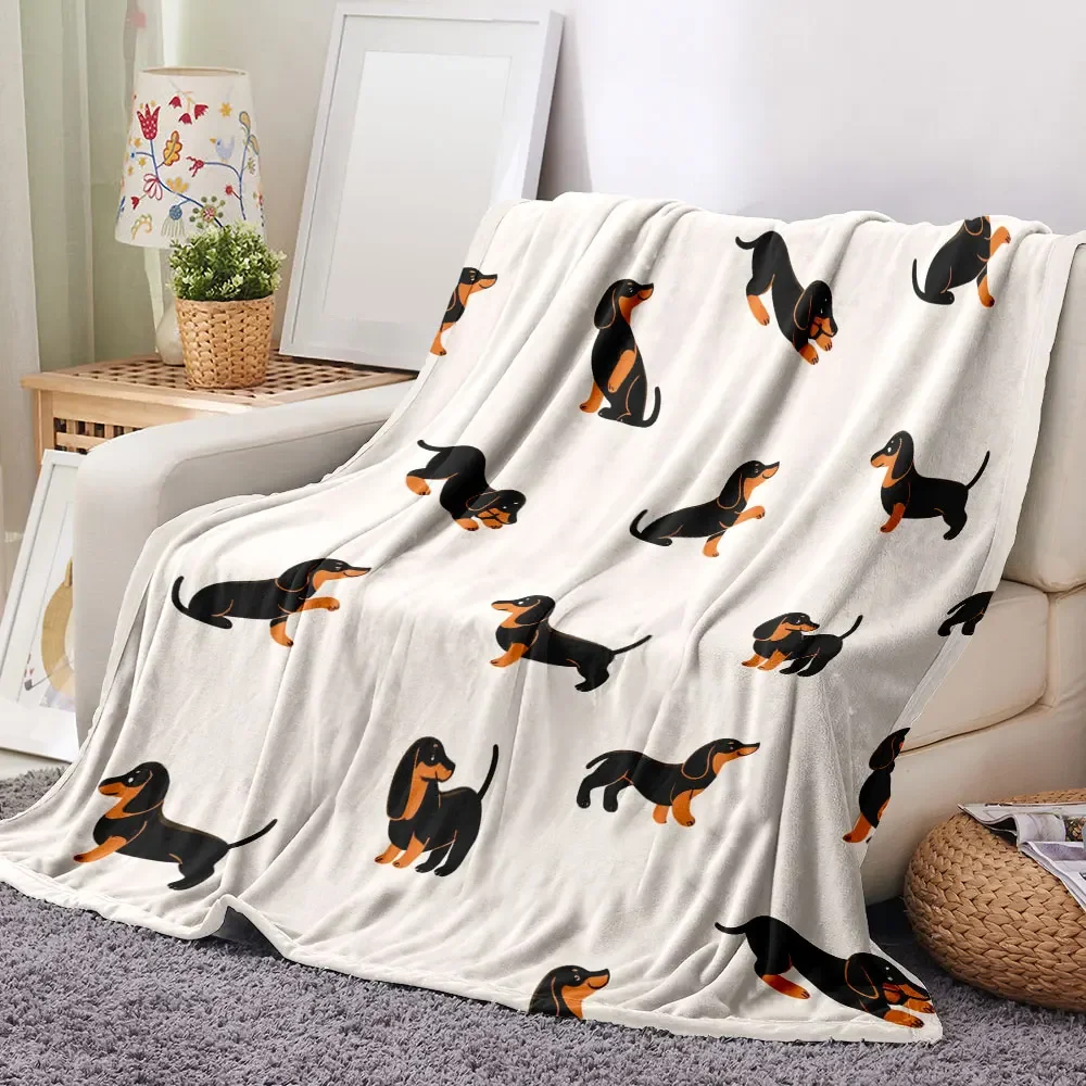 Customization Dachshund Pattern Blanket - Soft And Cosy Printed Throw With Black & Tan Doxies In Playful Poses On Beige Backgrou