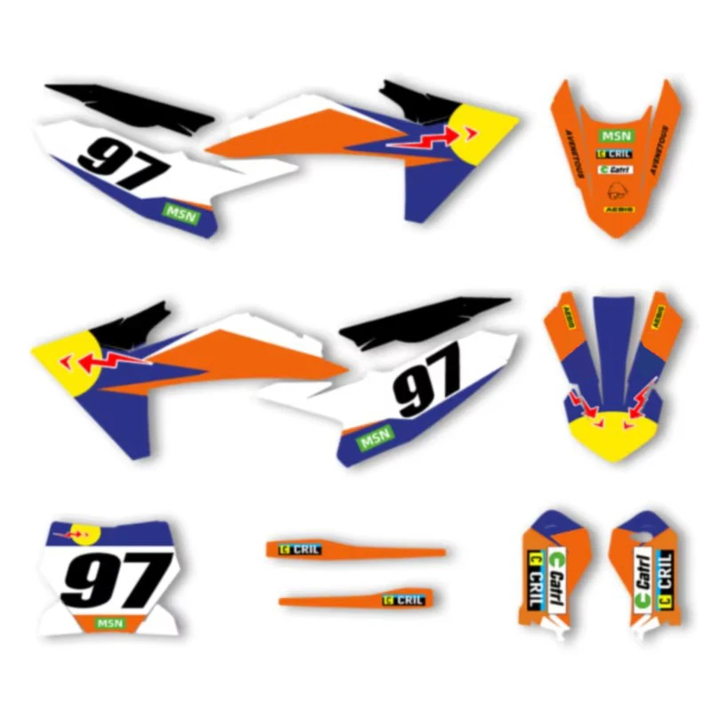 

Powerzone Custom Team Decals Stickers Kits for KTM SX65 2024 2025 2026 Customized Number Name Background