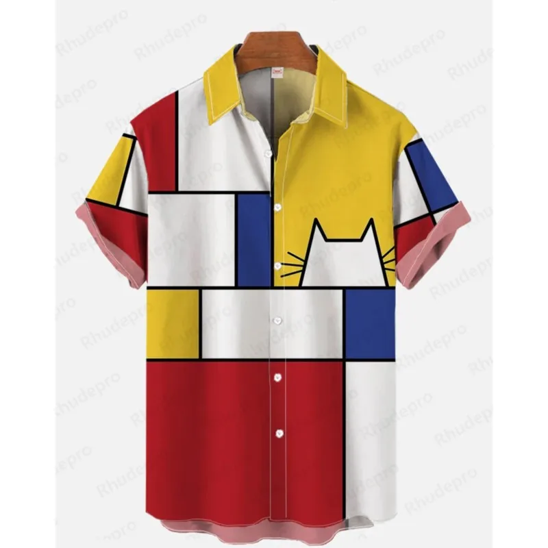 

Men's Shirt Handsome Mecha Man Print Hawaiian Lapel Top Large Size Loose Short-sleeved Summer New Style T Shirt Homme