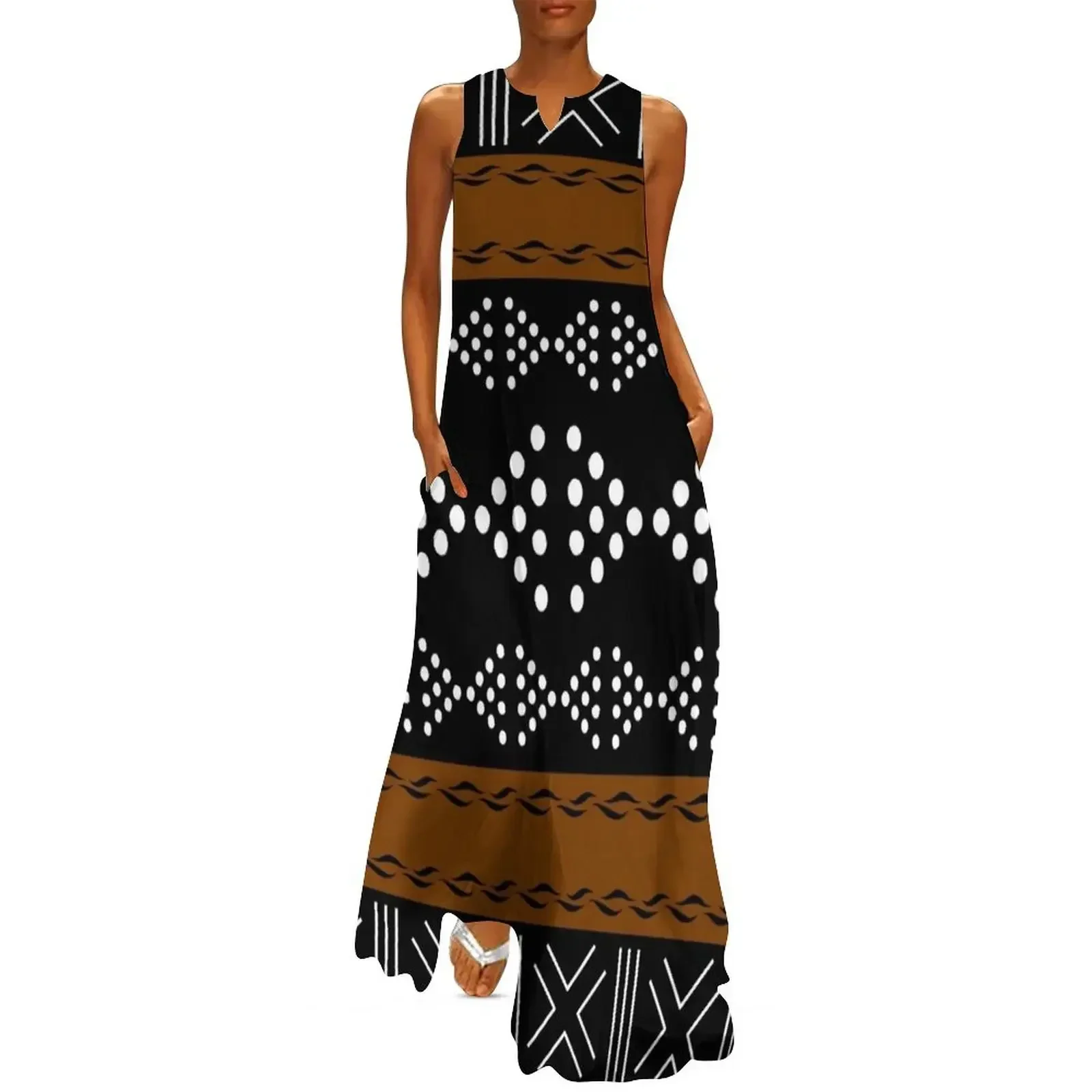 

African Bogolan Mudcloth Pattern Long Dress dresses for prom loose women's dress long dress women women's dresses luxury