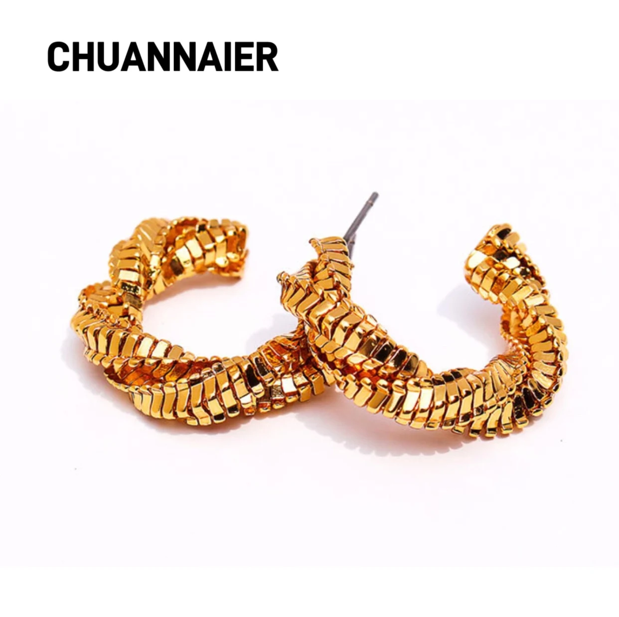 

Hot-selling high-end fashion texture wrapped earrings, luxurious irregular geometric distortion circle earrings