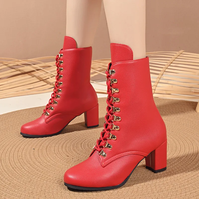 2024 Spring and Autumn Women Trend Designer Comfortable Platform Boots Women High Heels Lace Up Ankle Boots Shoes for Women