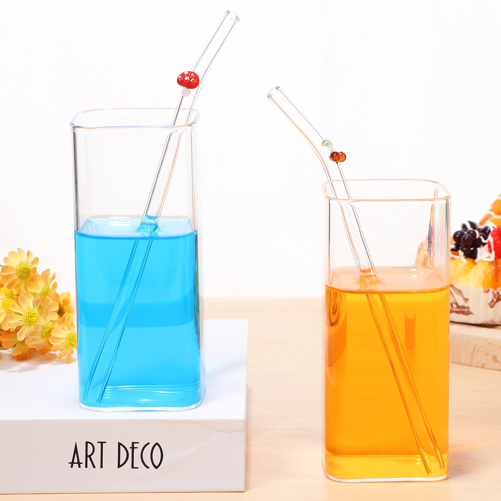 

1Set Reusable Glass Straws Set Clear Drinking Straws with Brush Safe Curved Tip for Water Milk Tea Juice Coffee Smoothie