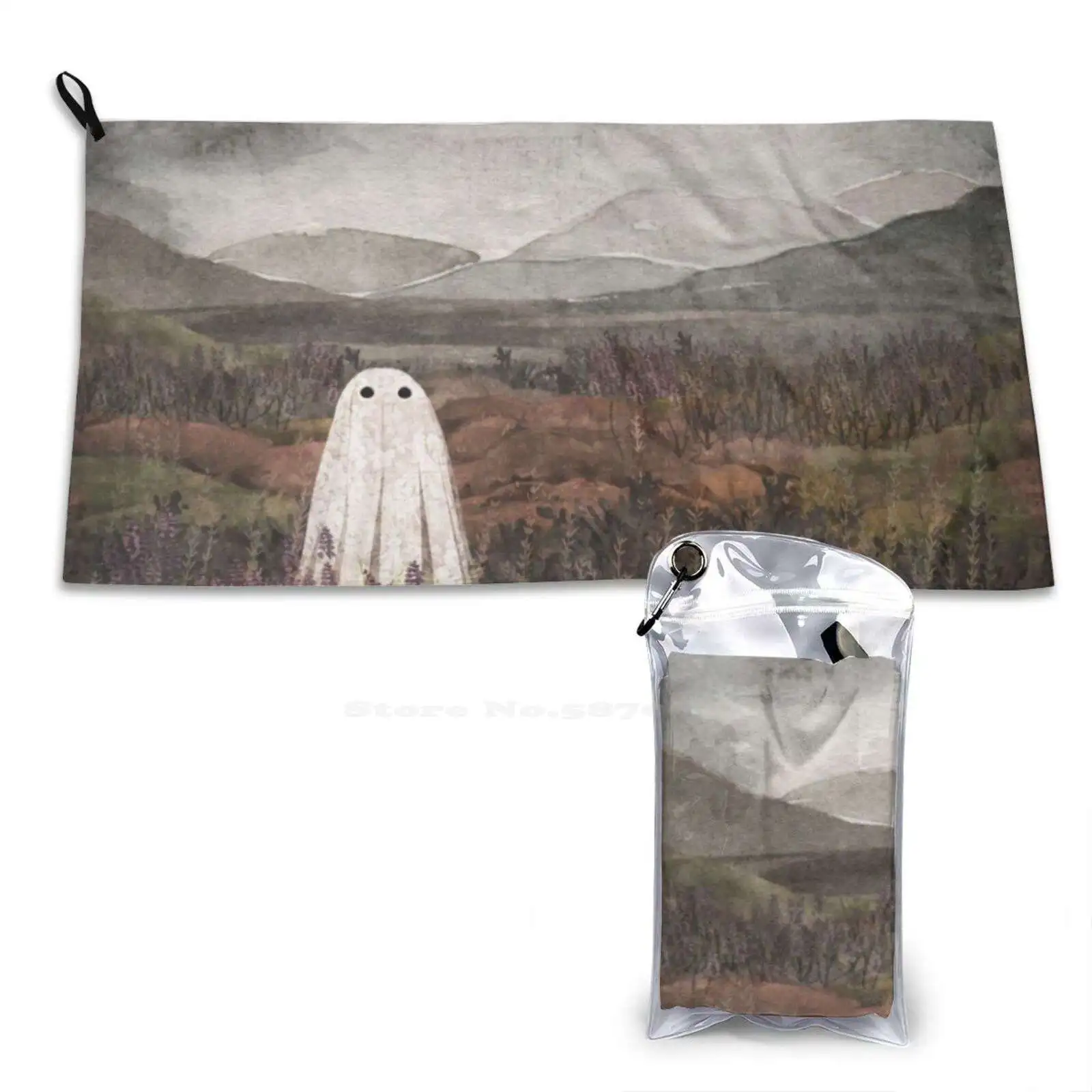 Heather Ghost Soft Towel Quick Dry Sport Beach Towel Highlands Scotland Ghost Spirit Haunt Misty Clouds Rain Heather Nature