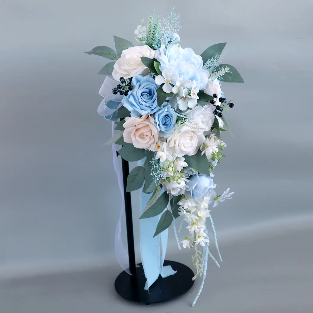 Simulation rose bride water drop bouquet outdoor wedding photo props wedding scene arrangement floral arrangement