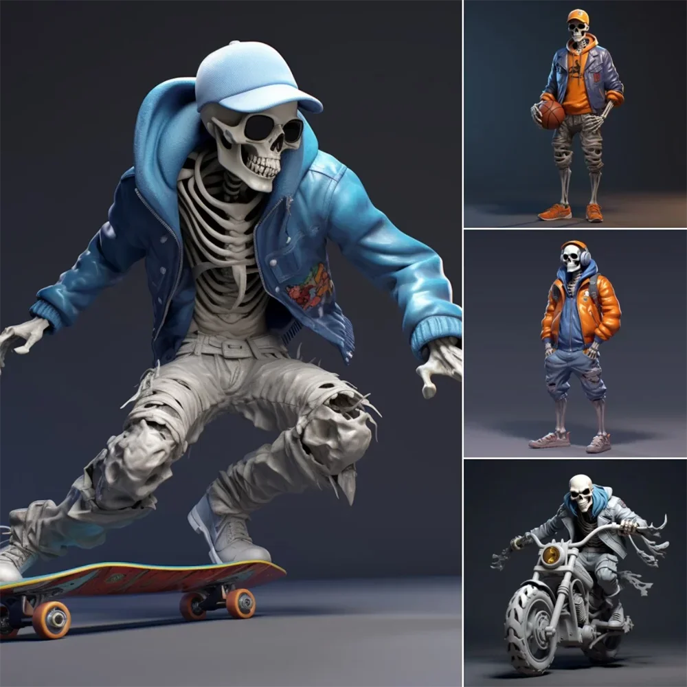 

Cool Skeleton Figures Sports Series Skull Resin Crafts Halloween Decor Ornament Statue For Horrible Halloween Desk Car Display