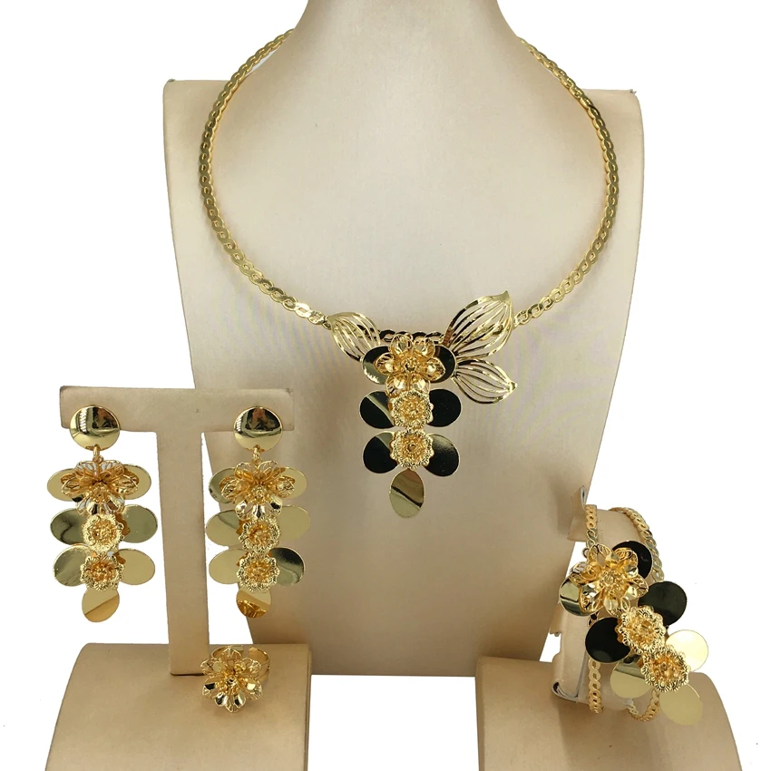 Fashion Brazilian Gold-Plated Light Weight Jewelry Set For Women Wedding Party Banquet FHK15009