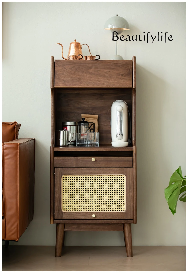 

North America Black Walnut Solid Wood Sideboard Bookcase Bedside Table Living Room Small Apartment All Solid Wood Rattan