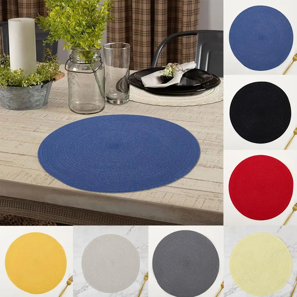 18CM Round Placemats For Dining Table Coaster Heat-Resistant Placemats Stain Resistant Anti-Skid Washable Cotton Woven Tabl S4F8