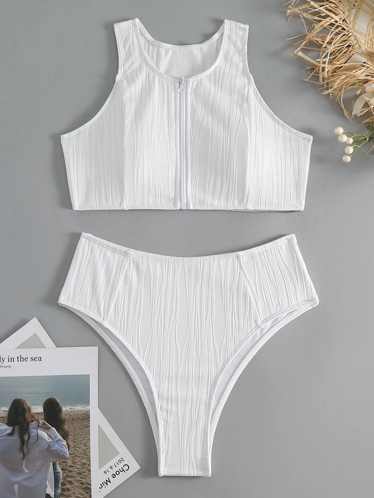 VigoCasual-Conjunto de biquíni push-up sem mangas feminino, maiô de cintura alta, maiô de praia sem costas, branco, verão, sexy, 2022