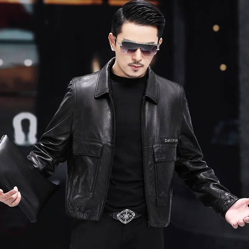 

Natural Leather Leather Jacket Men Sping Autumn Thin Lapel Short Genuine Leather Jacket Man Sheepskin Casual Male Real Leather