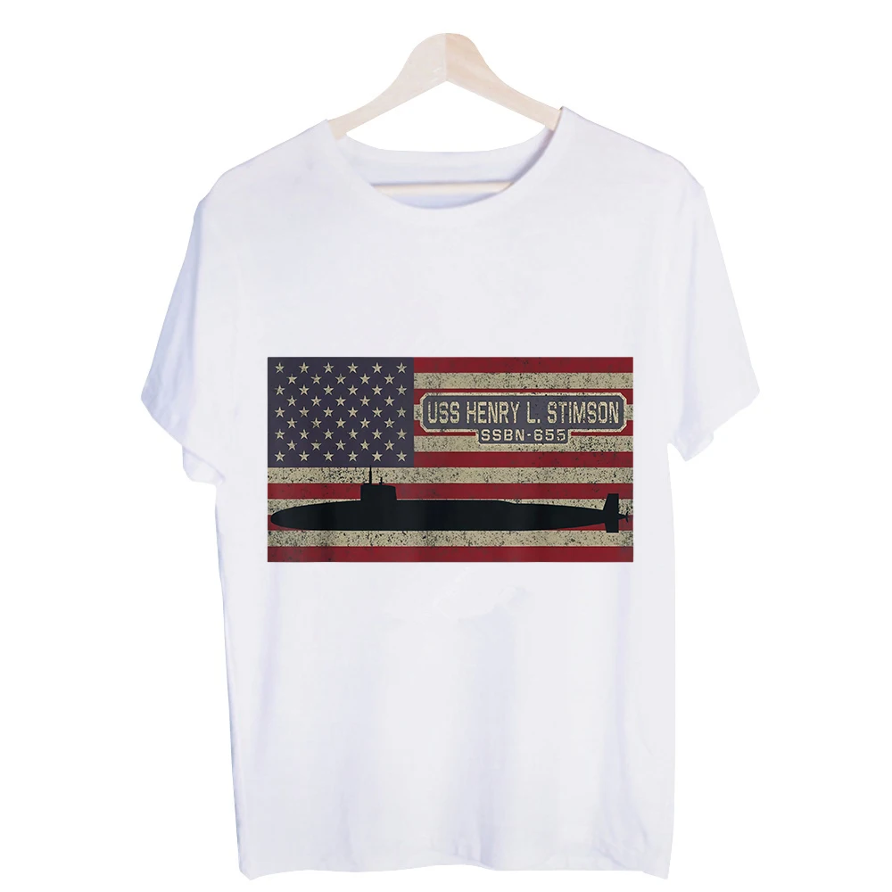 Men's American Flag Submarine Graphic Tee, Vintage Style Short Sleeve Crew Neck T-Shirt for Casual Daily Wear