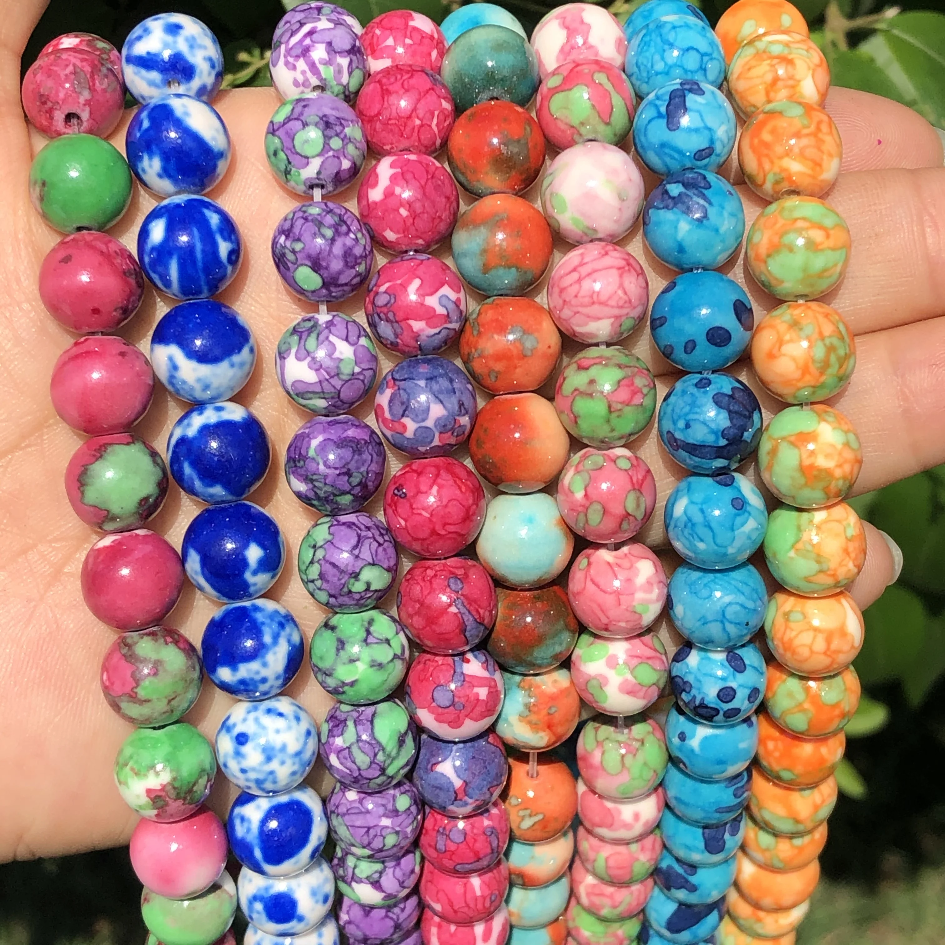 Natural Stone Pink Blue Red Colored Rain Jaspers Round Loose Beads for Jewelry Making DIY Woman Bracelet Necklace 4/6/8/10/12mm