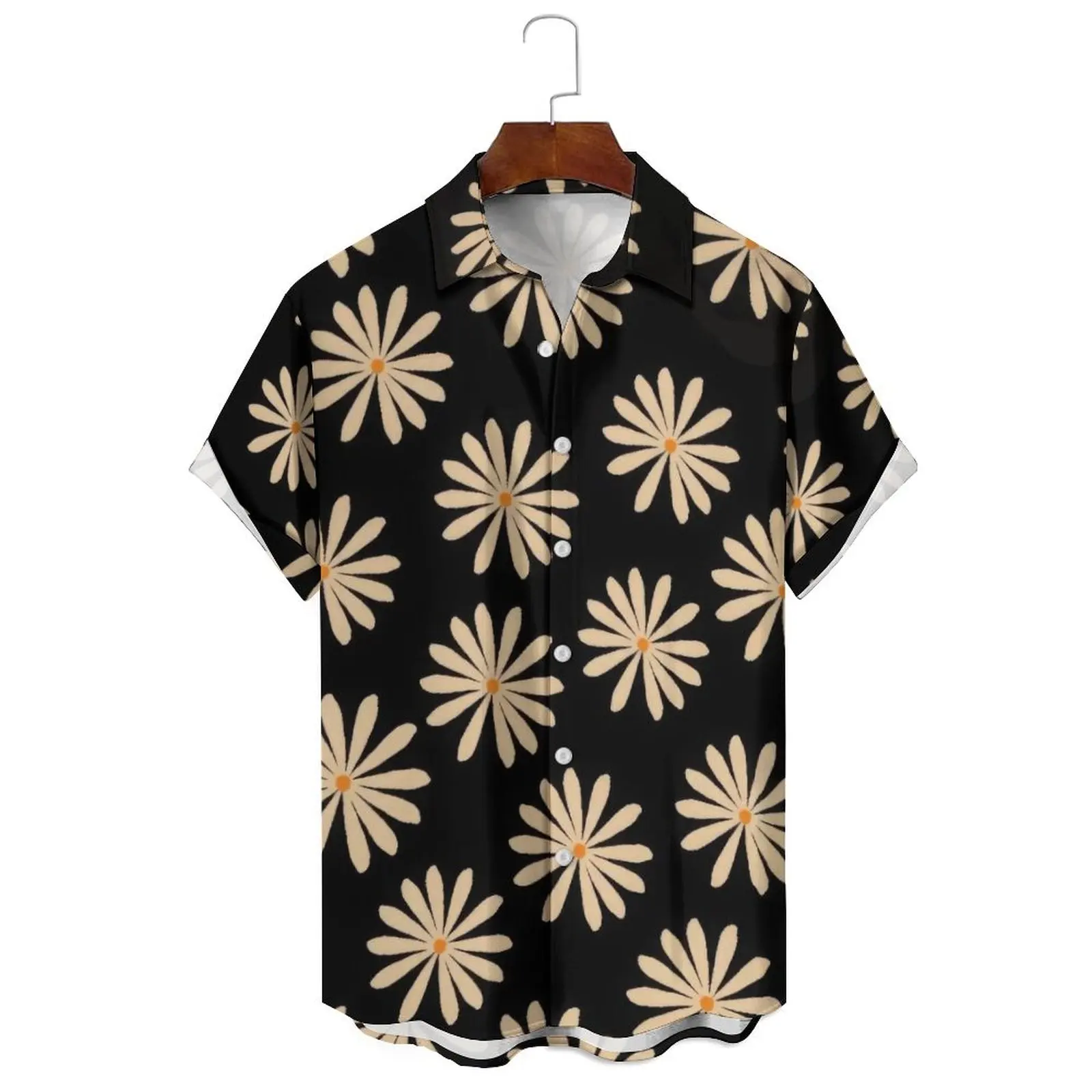 

Summer Fashion Men's/Women's Relaxed Casual Breathable Solid Color Cartoon Small Daisy Irregular Print Lapel Short-Sleeved Shirt