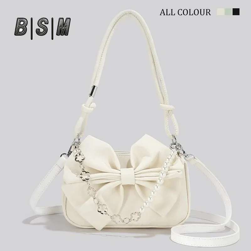 

Сумка подмышки с бантом для девочек, нишевые высококачественные сумки, женская новая сумка-мессенджер, нежная темпераментная сумка для снижения возраста, однотонные сумки