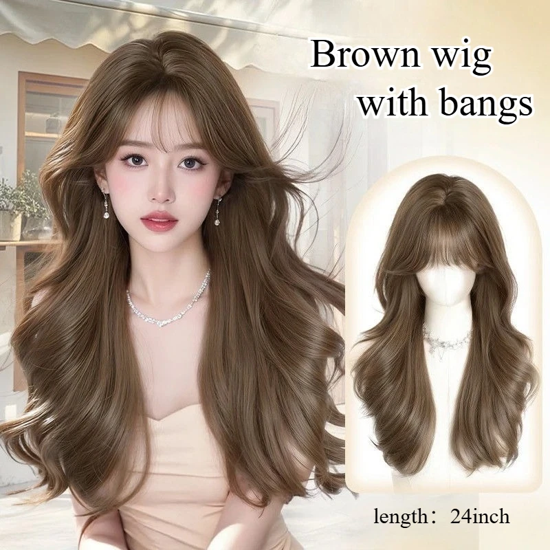 

Brown Wig for Women 24inch Long Wavy Hair Wigs Nature Soft High Temperature Fibers Synthetic Wigs for Daily Use 가발 Miku Wig