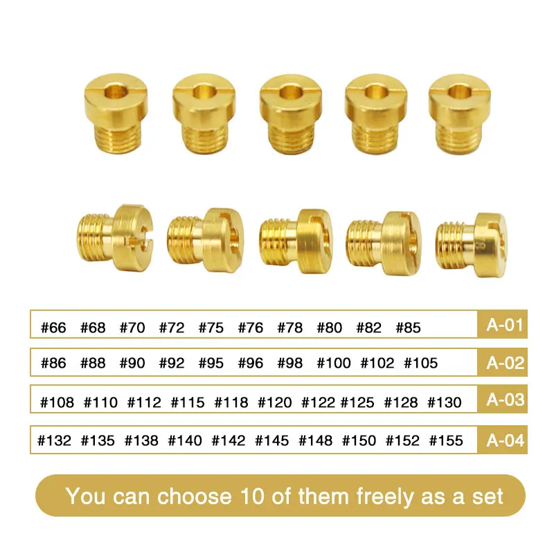 ZSDTRP 10pcs/set M6 6mm Thread Carburetor Main Jets Kit #66-#155 For Dellorto PHBH PHBL FRD PHF VHB VHSH Injector Nozzle New