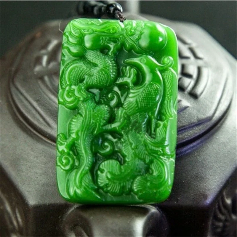 

Natural Jade Green Hand-carved Dragon and Phoenix Pendant Fashion Boutique Jewelry Couple Necklace Gift Accessories