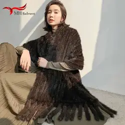 Mink fur shawl warm and fashionable in winter real fur double knitted scarf women fur shoulder ridge Bib large pocket tassel