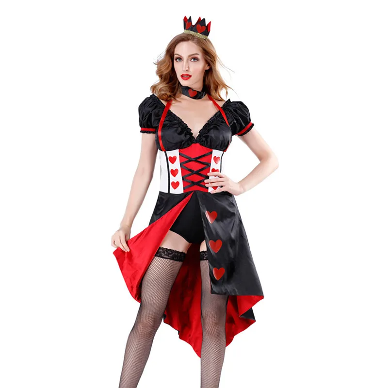 Koningin Cosplay Halloween Maskerade Kostuums Vrouw Rode Koningin Sexy Jurk Koningin Koningin Harten Alice In Wonderland