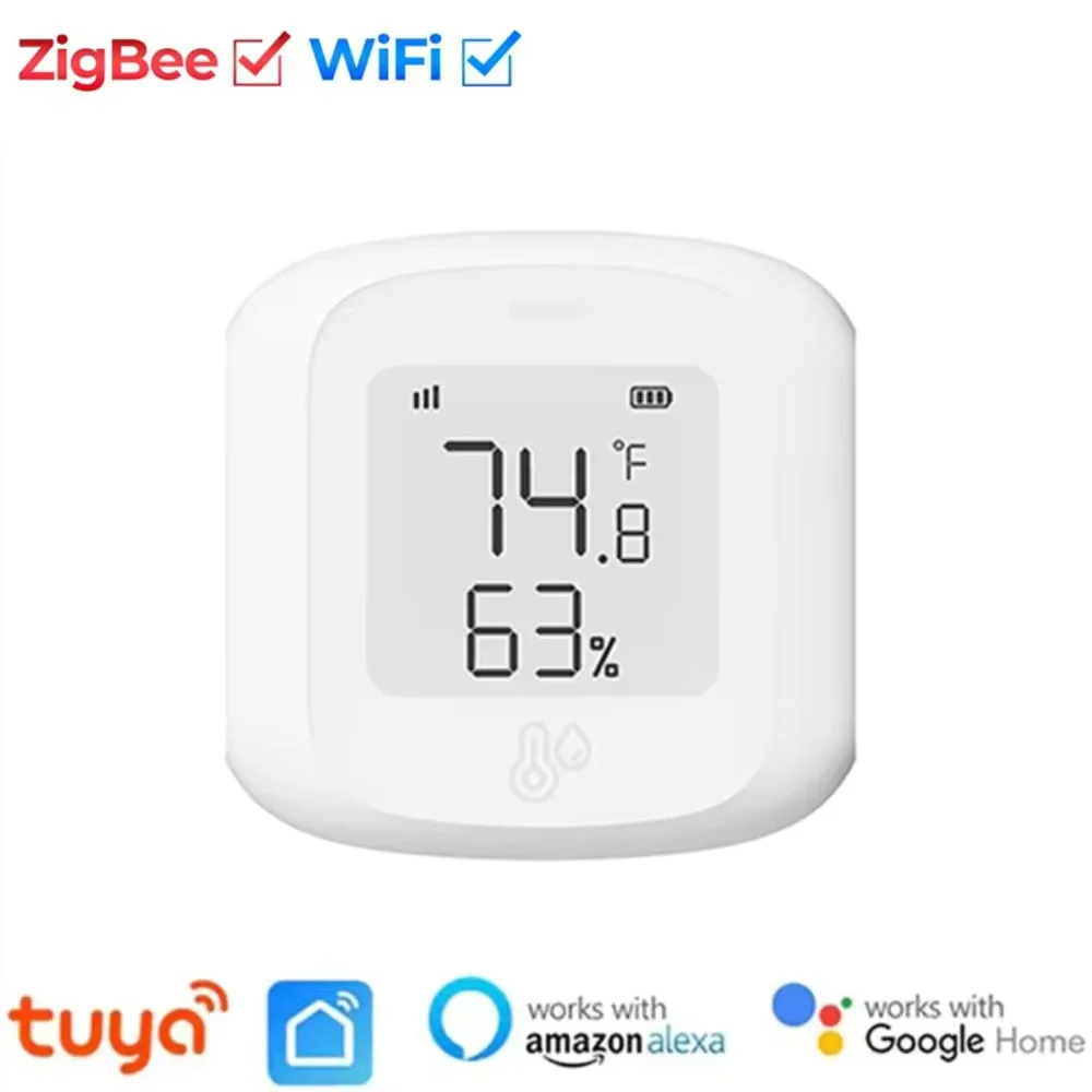 

Tuya Wi-Fi для датчика температуры и влажности ZigBee, автоматизация умного дома, комнатный термометр, ЖК-дисплей, работает с Alexa Google