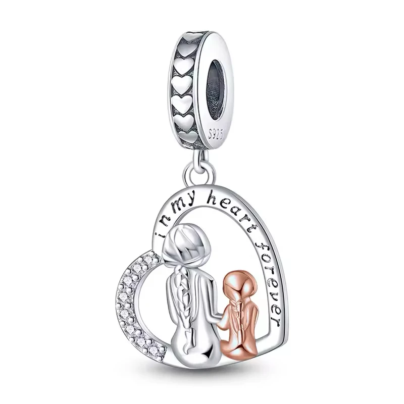 925 sterling silver mother daughter best friend Pendant beads Fits Original Bracelet DIY birthday Mother's Day jewelry gift