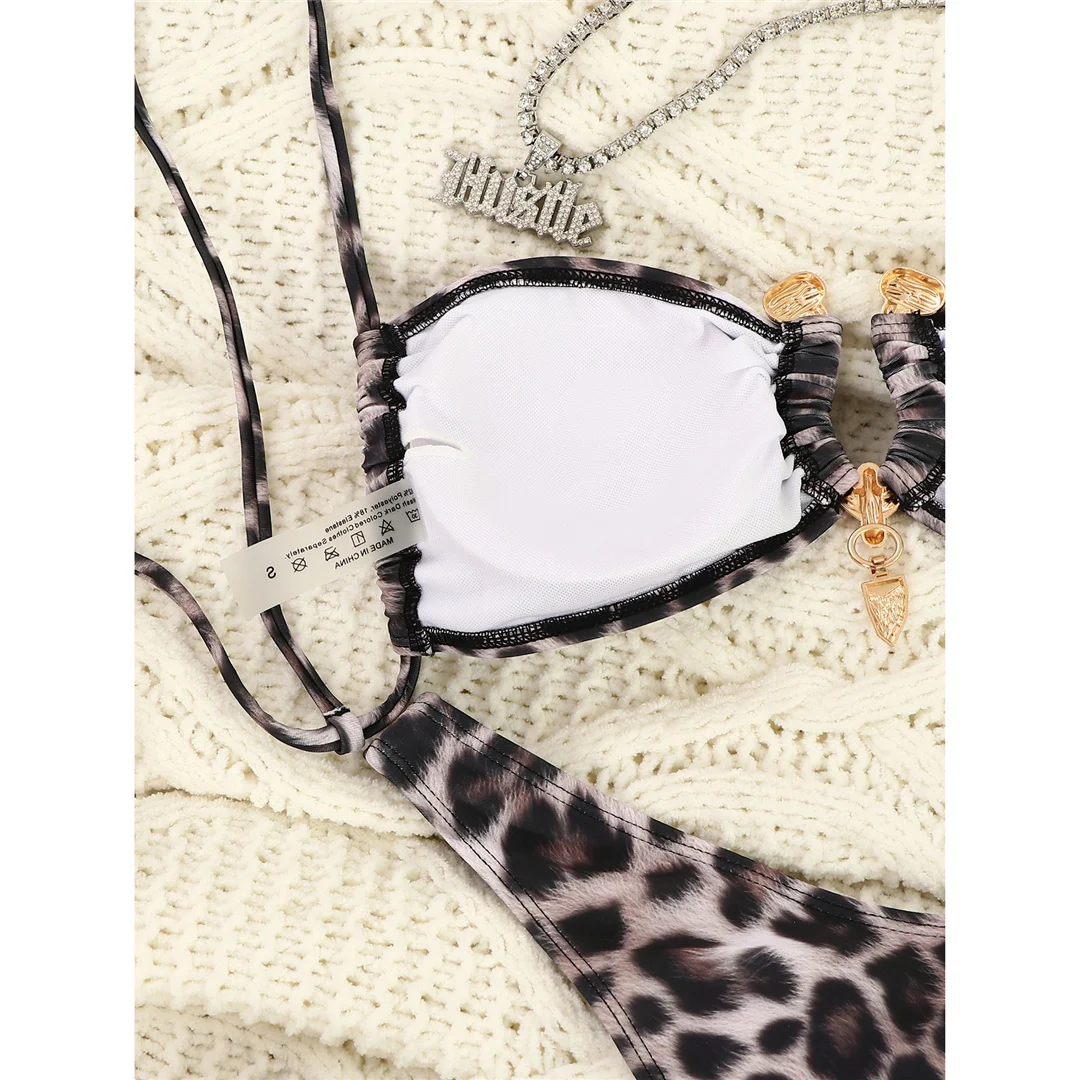 Leopard-Bikini mit hohem Beinausschnitt, Damen-Badeanzug, zweiteiliges Bikini-Set, brasilianischer Badeanzug mit Polsterung, Badebekleidung, Modell V8192. – Detail 8