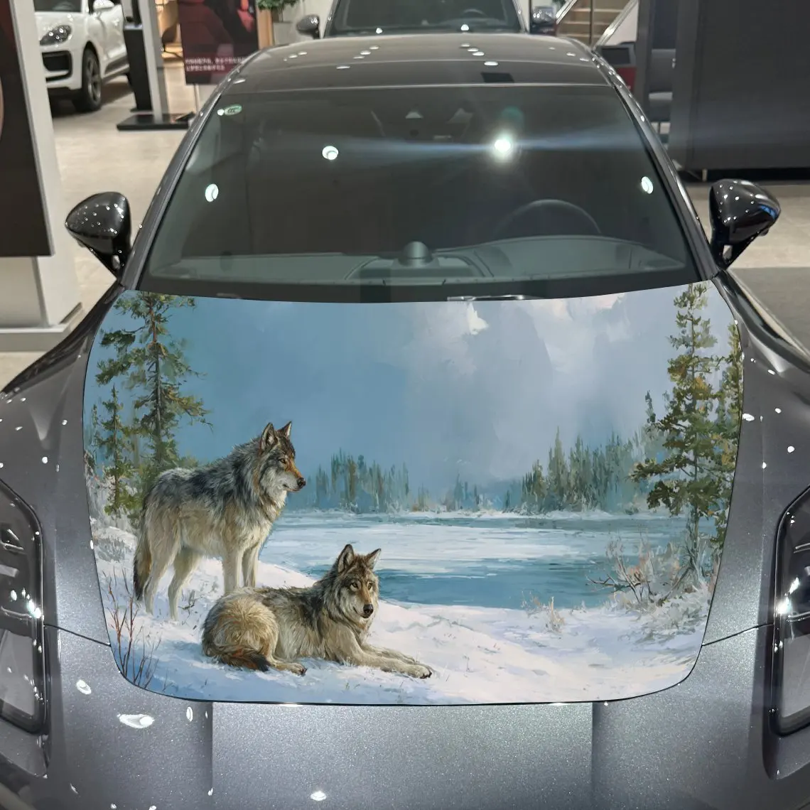 

Snow Wolf Wonder Journey PVC Car Hood Wraps, Self-Adhesive Waterproof Car Bonnet Decal Sticker, Car Decoration Protection Sticke