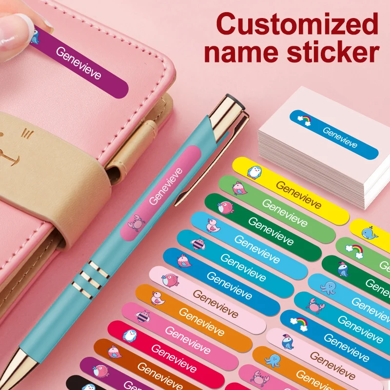 Etiquetas Personalizadas Impermeables para Botellas de Agua y Material Escolar Infantil - Etiquetas Coloridas Personalizadas, Vinilo Resistente, Ecológicas