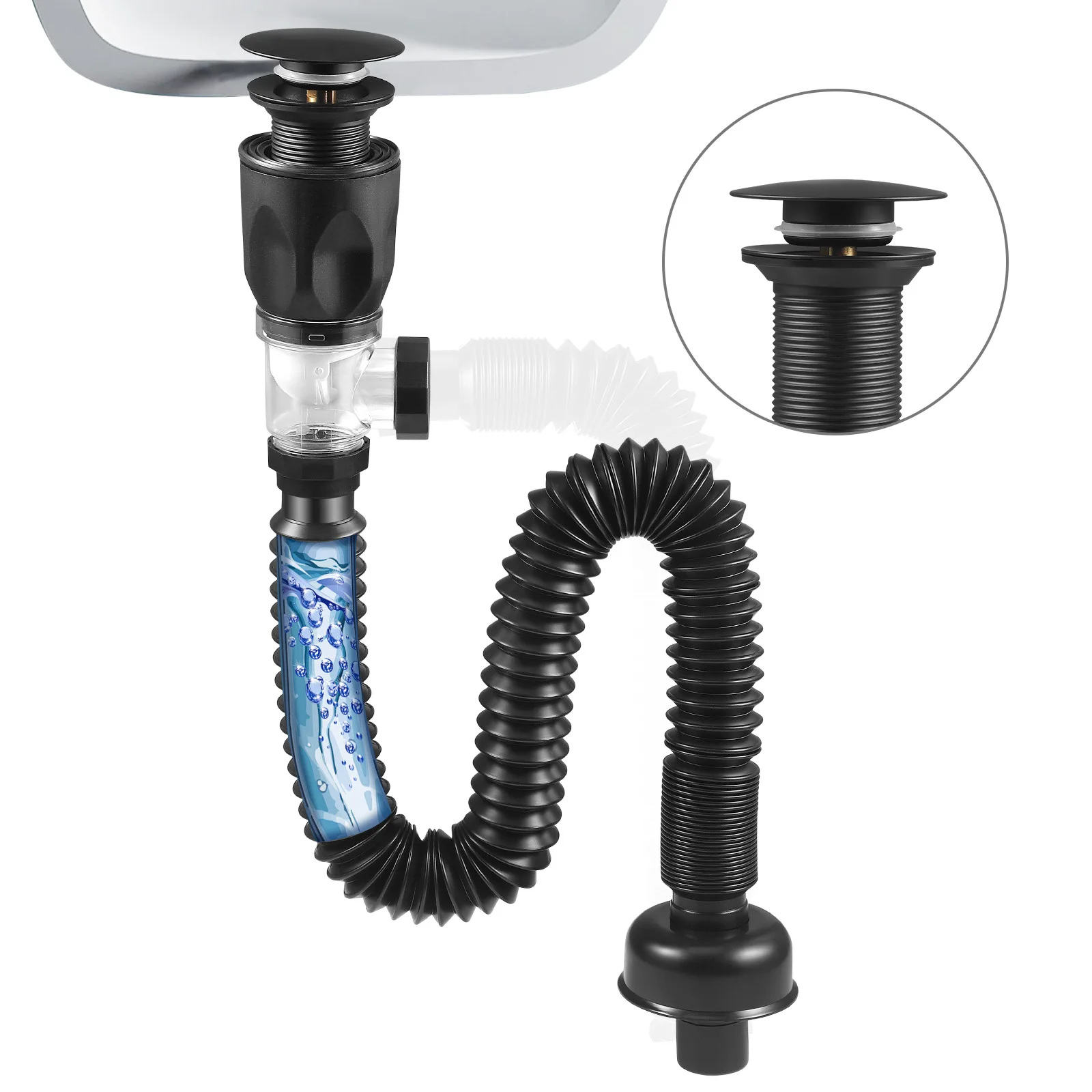 

﻿ Сливная труба для раковины для кухни и ванной комнаты, гибкий универсальный сливной шланг для раковины, сливная труба для раковины, комплект сифона для кухонной раковины