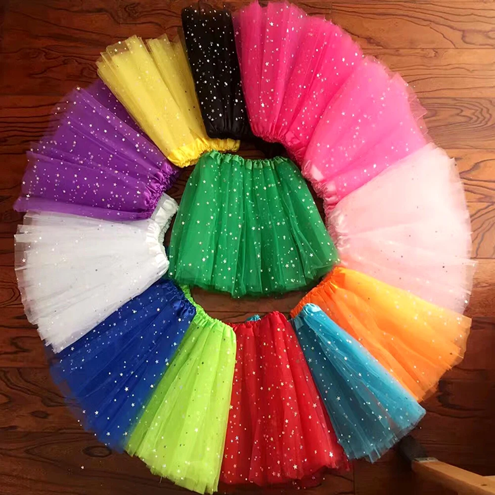 For 3-8Y Girls Petty skirt  Baby Girl Dance Wear Kid Shining Tutu Children Star Sequin 3 Layers Tulle Toddler Skirt