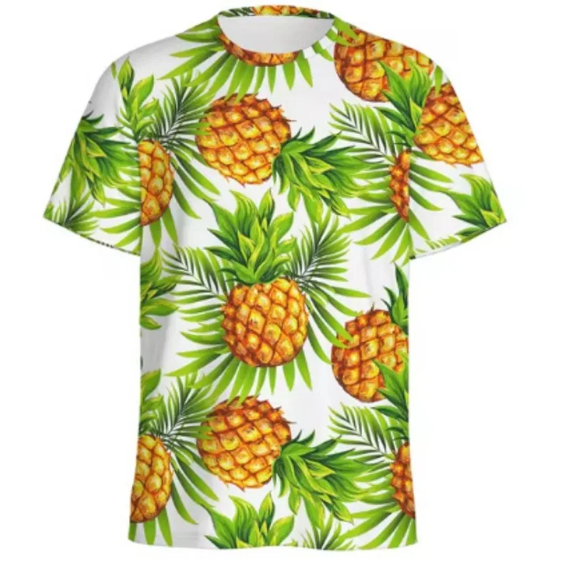

2025 trendy casual 3D digital printing fruit pineapple pattern loose round neck short sleeved casual T-shirt for men