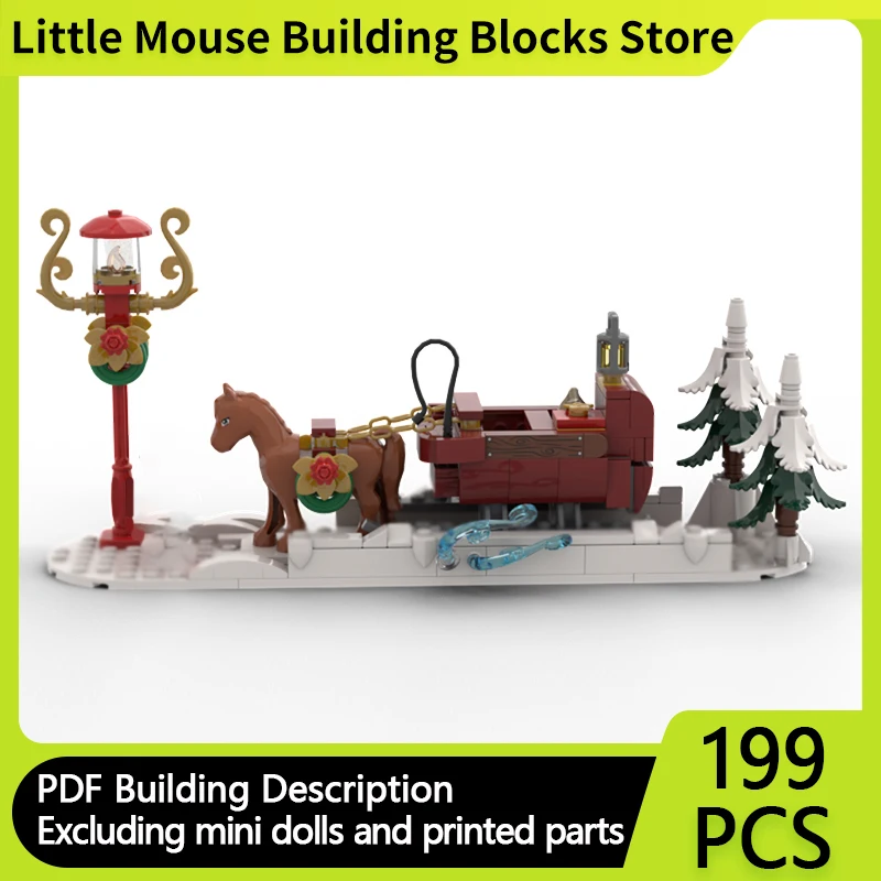 

Городской вид на улицу, модель MOC, строительные кирпичи, сани, катание на снегу, модульные технологии, подарки, праздник, сборка, детские игрушки, костюм