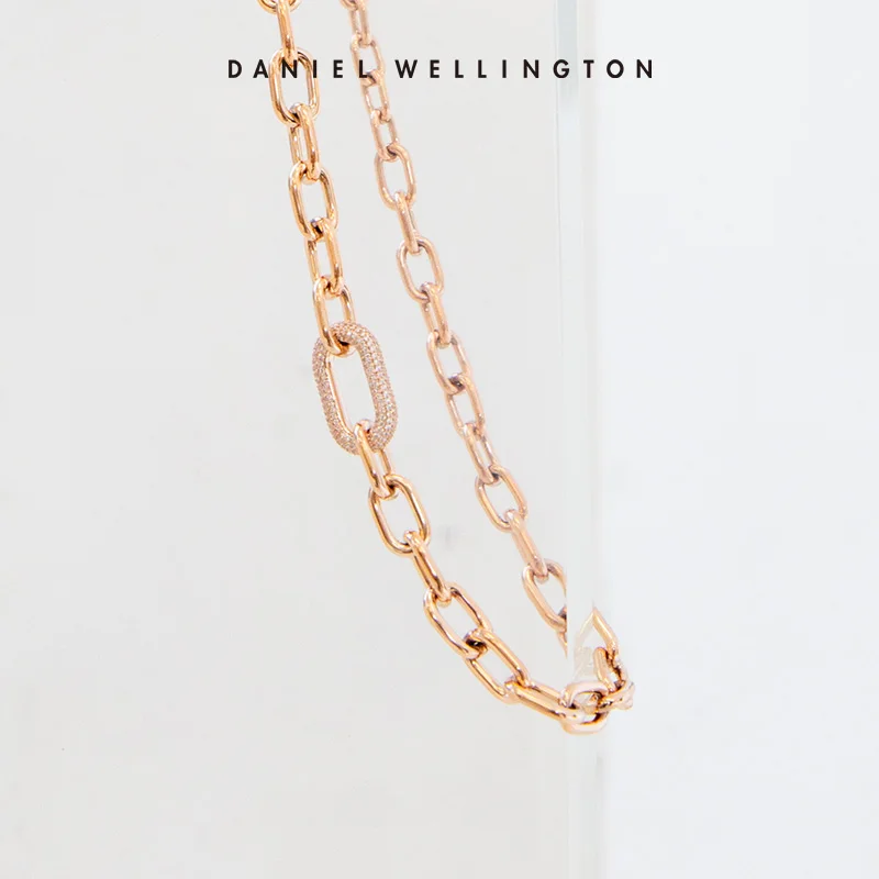 Daniel Wellington  Luxury Crystal Link Necklace for Women Stainless Steel Minimalist Pendant Choker Rose Gold Silver Jewelry