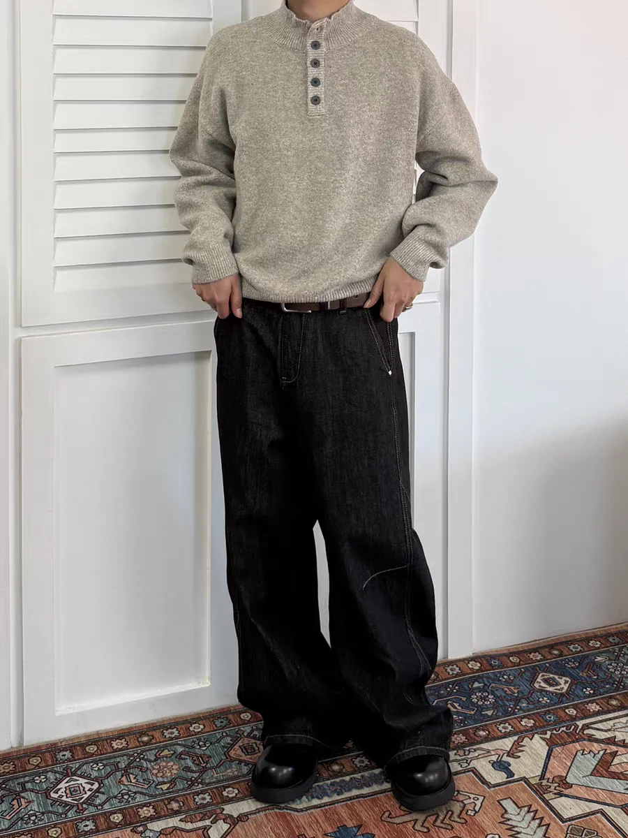 

Loose Knitted Base Layer irt Henry Collar Sweater for Couples Autumn Winter Men Women Casual Comfortable Cotton Blend