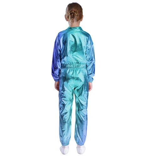Imagen 2 del producto Chaqueta metálica brillante y pantalones Cargo para niños y niñas, trajes de baile de Hip-hop de Jazz brillante, Ropa de baile para actuación