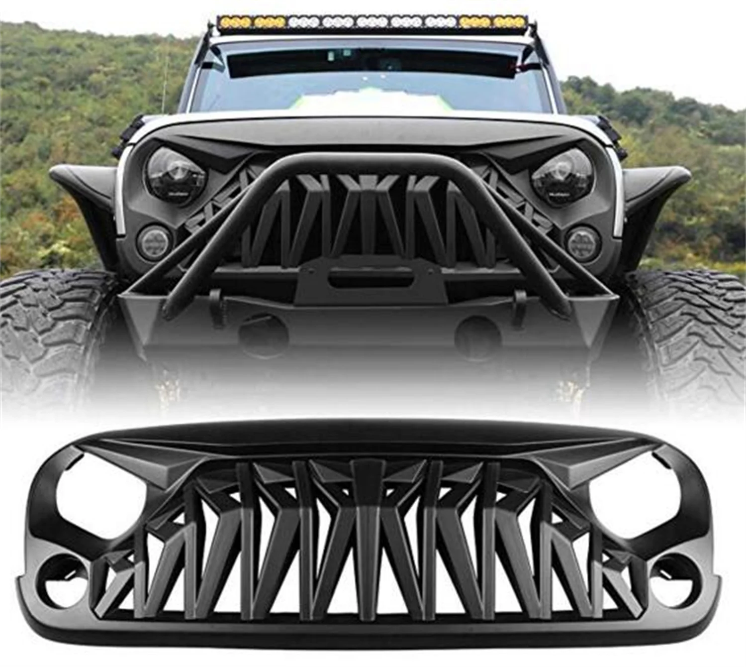 

SXMA J347 Armor Grill Angry Racing Mesh Black ABS Front Grill Cover for Jeep JK wrangler 2007-2017