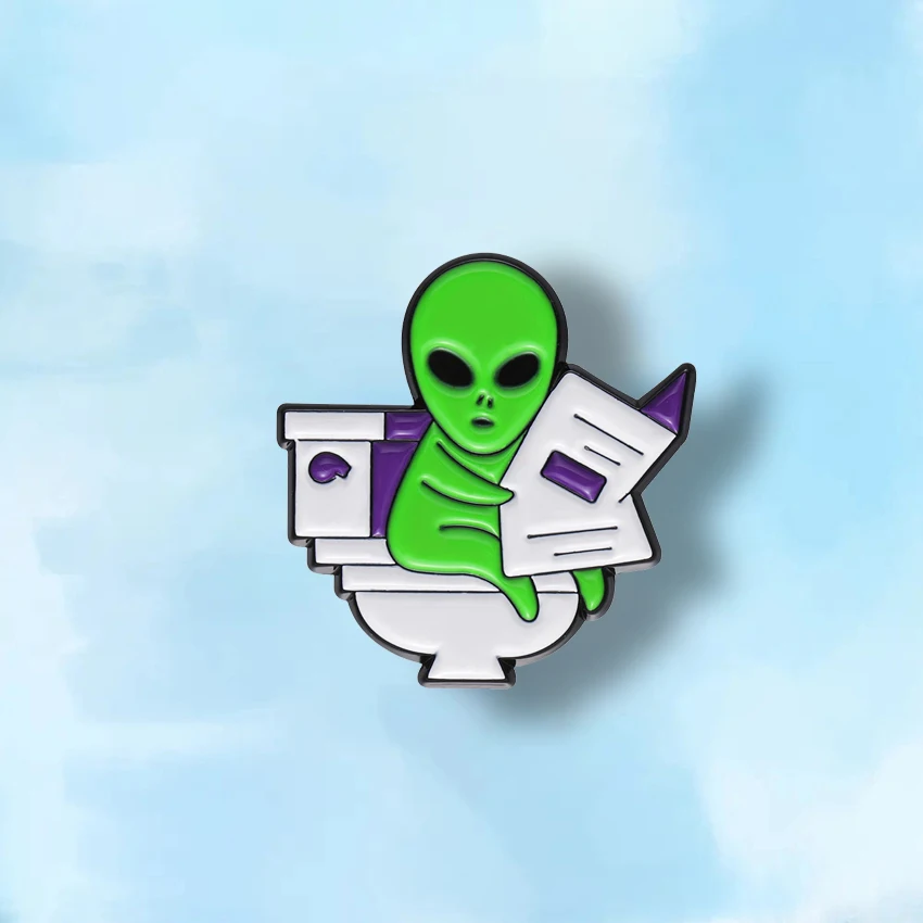 

Creative Cartoon Aliens Sitting on The Toilet Reading Newspapers, Brooches, Funny Badges, Gifts, Bags, Accessories