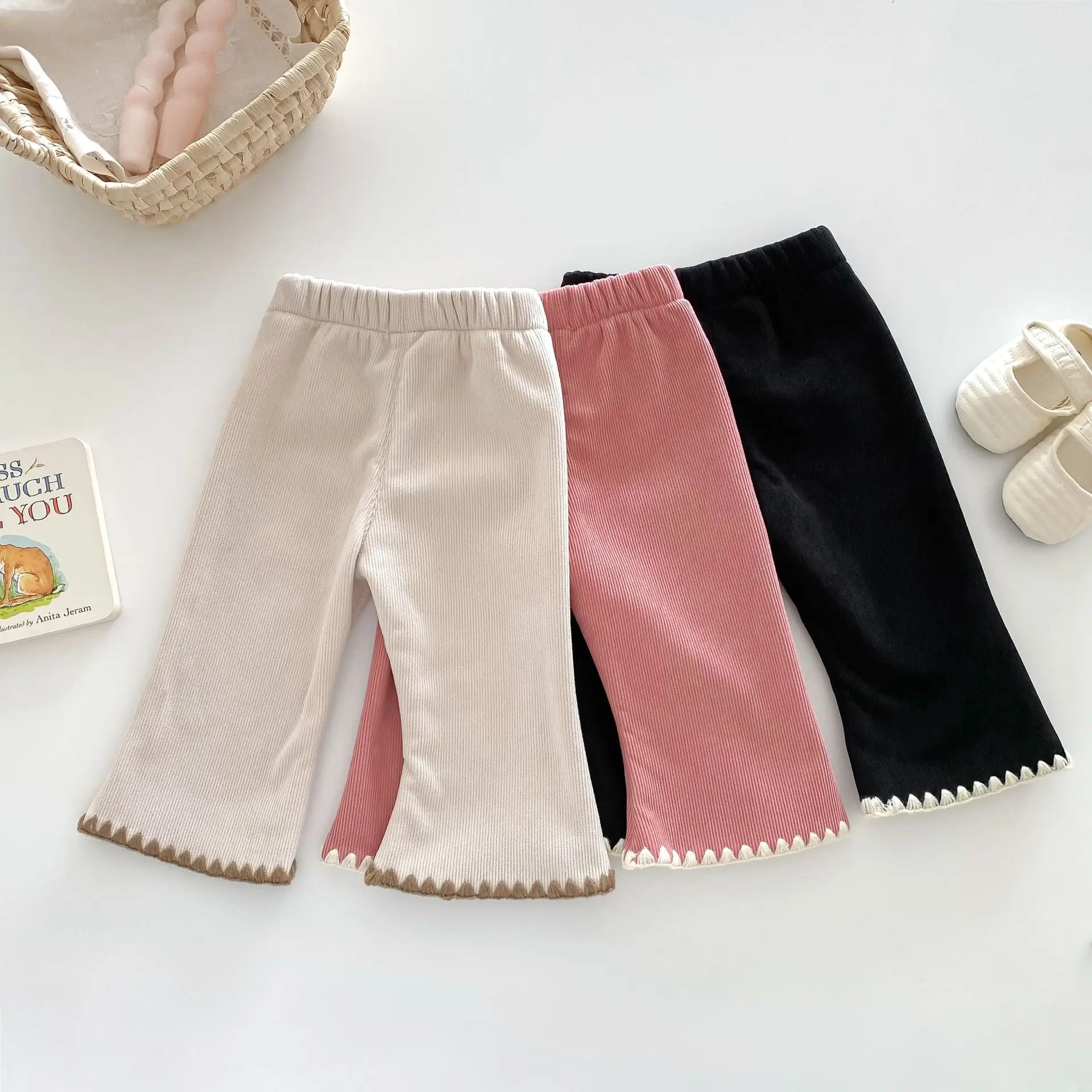 2024 Winter Baby Girls Bell Bottom Pants 0-5Years Toddler Kids Girl's Solid Thickened Warm Casual Pants