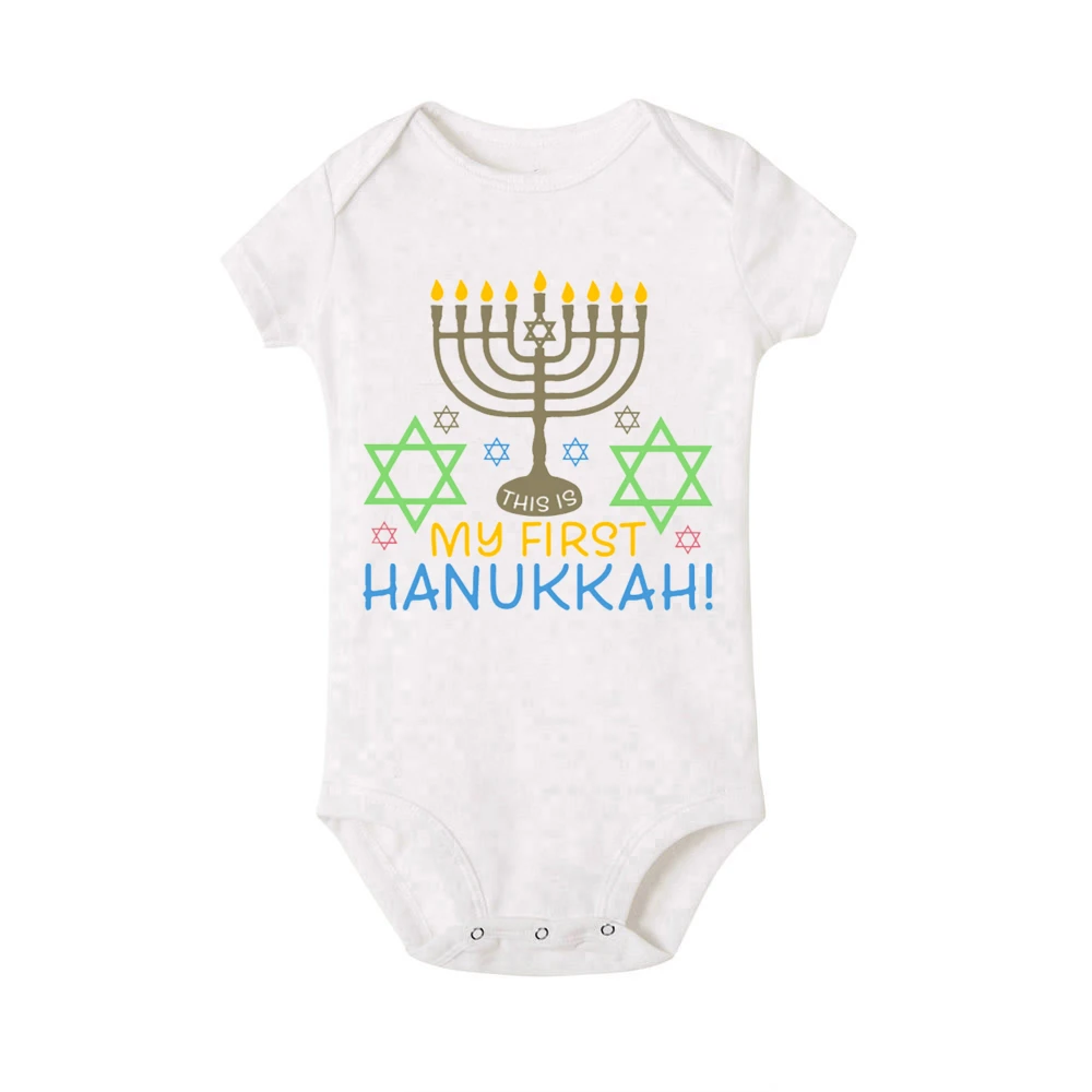 My First Hanukkah Printed Baby Romper Jewish Holiday Newborn Clothes Infant First Hanukkah Outfit Newborn Short Sleeve Bodysuit