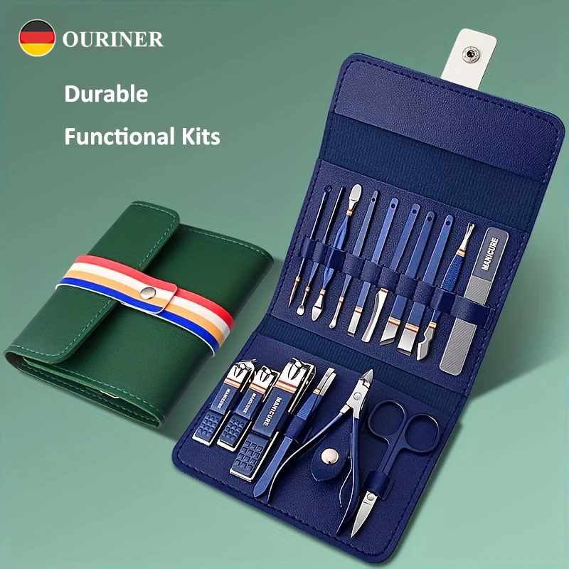 Portable Manicure Set 12/16PCS Stainless Steel Nail Clippers Scissors Cutters Foldable Bag Nail Care Grooming Kit