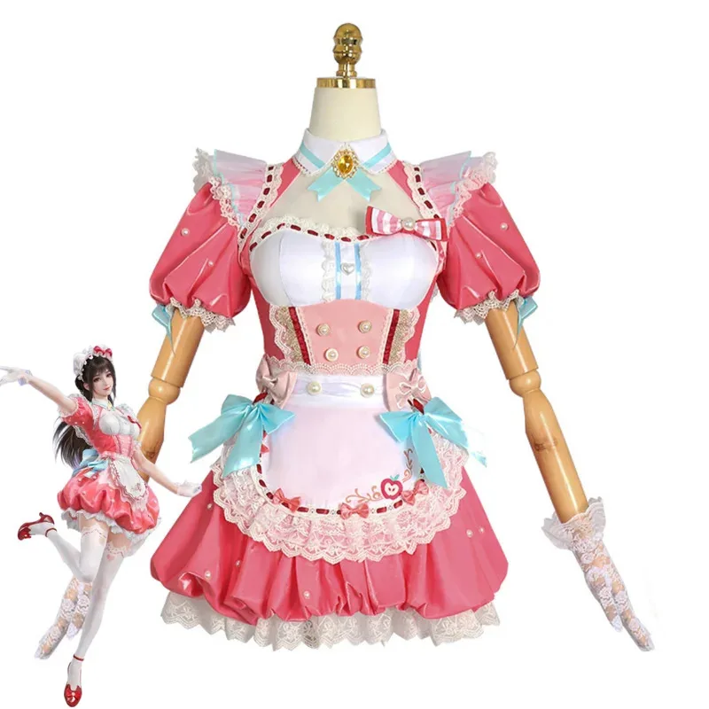 CyGame Naraka: Bladepoint Kurimi Hutao Косплей Костюм Платье Горничной Комплект для Девочек Kawaii Платье Лолиты Парик Женский Милый Хэллоуин Костюм