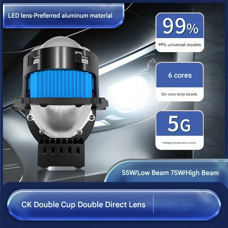 140W CK Dual Direct LED Headlight  Bi Beam Projector Super Bright High Power Focus Front Lamp Upgrade Universal Car Light 12V
